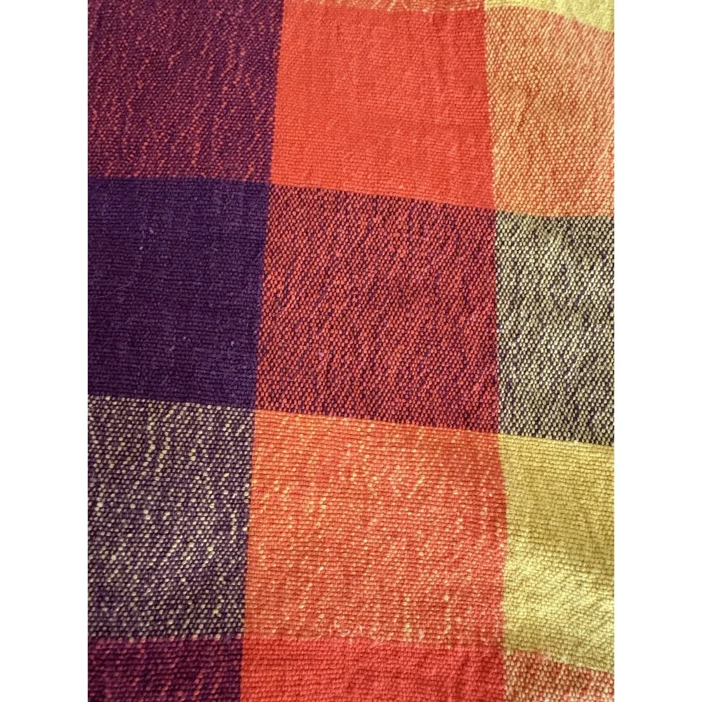 1 Vintage MCM Plaid Orange Yellow Napkin Hand Towel Square Tablecloth 22